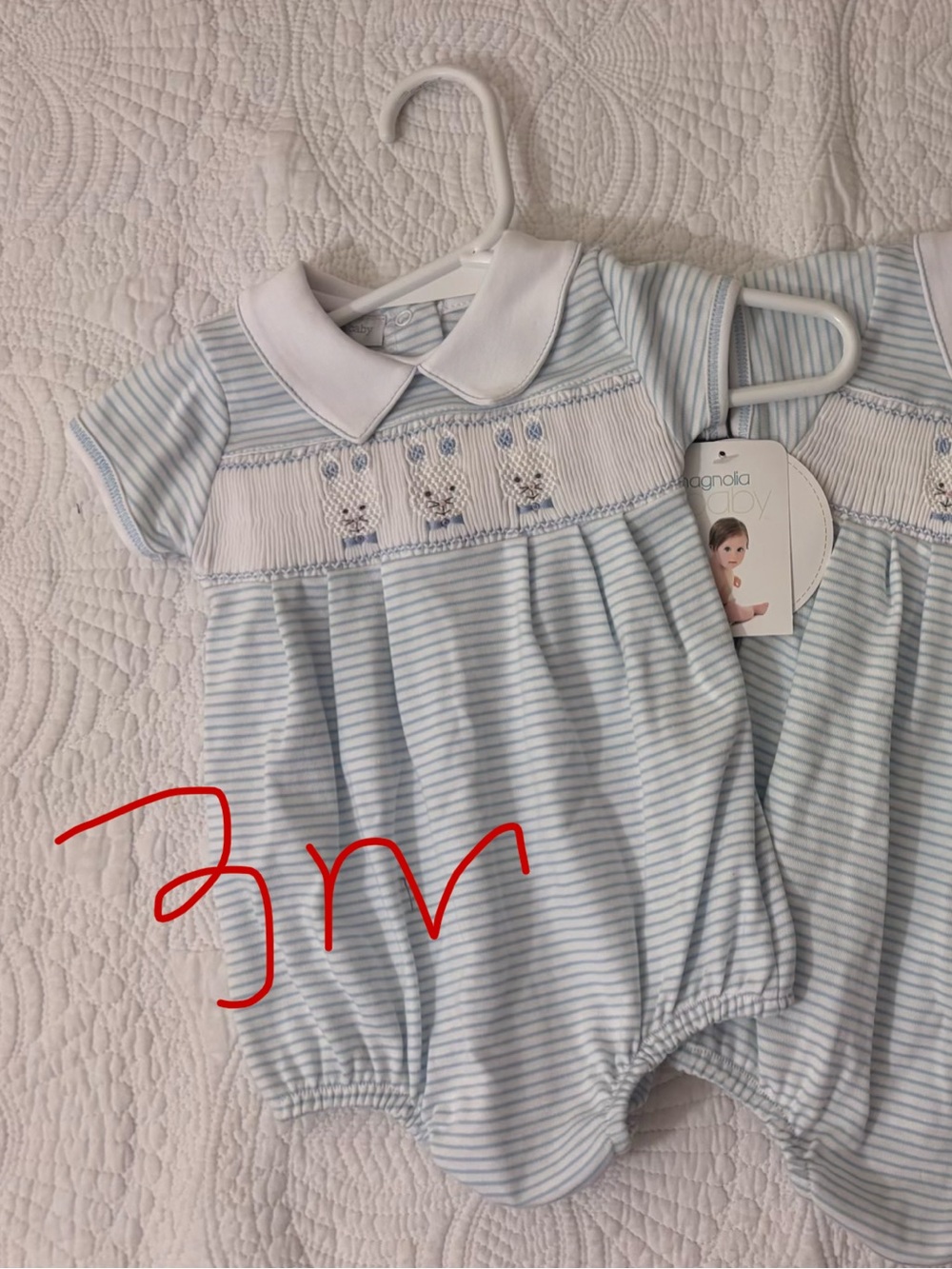 Magnolia Baby Blue & White Striped Bunny Smocked